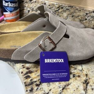 Birkenstock Light Gray Suede Clogs